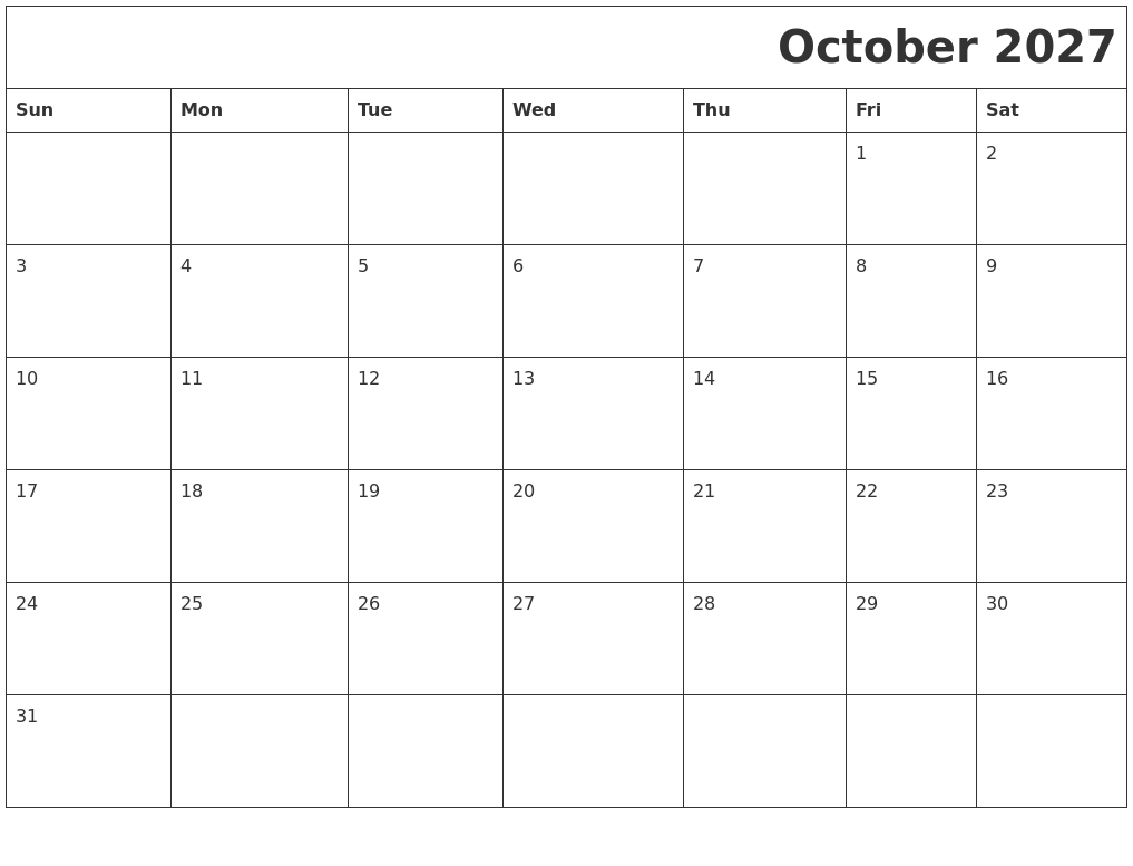 October 2027 Download Calendar