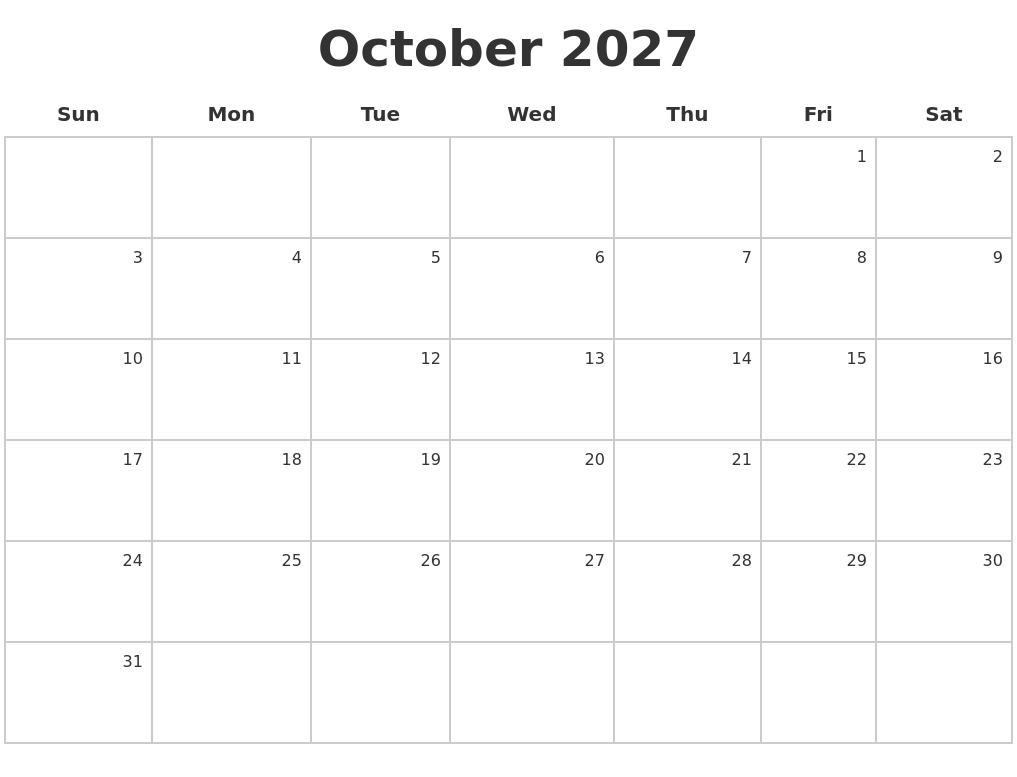 October 2027 Make A Calendar
