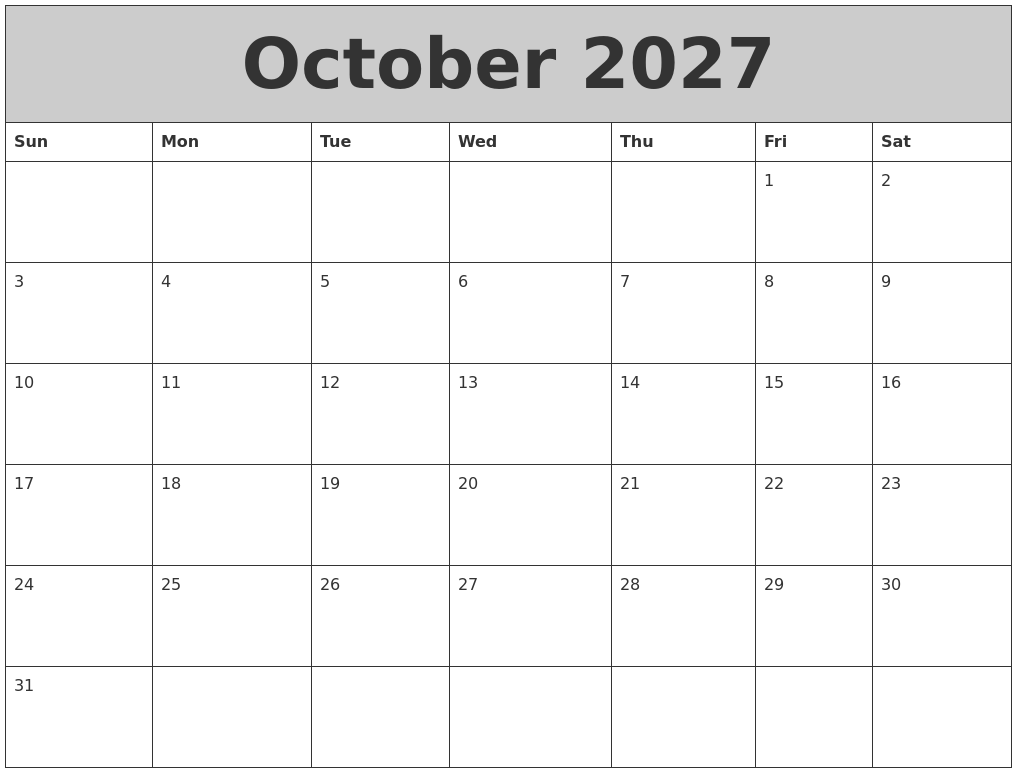 October 2027 My Calendar