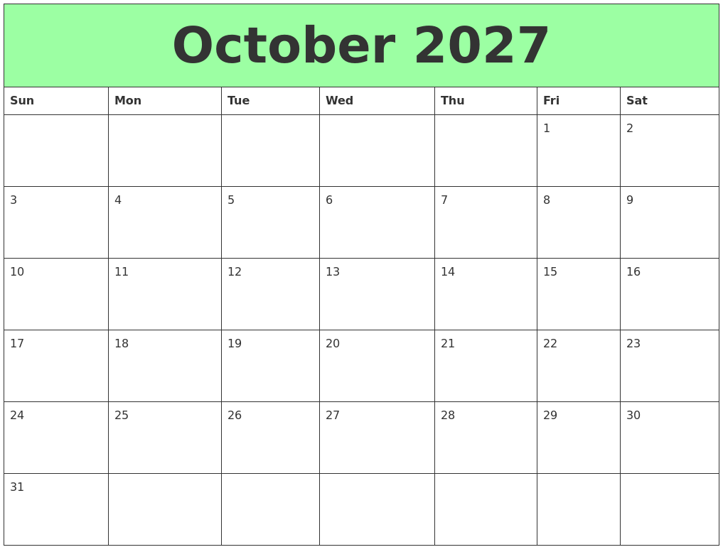 October 2027 Printable Calendars
