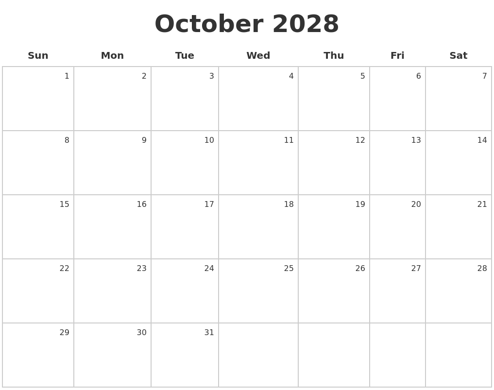 October 2028 Make A Calendar