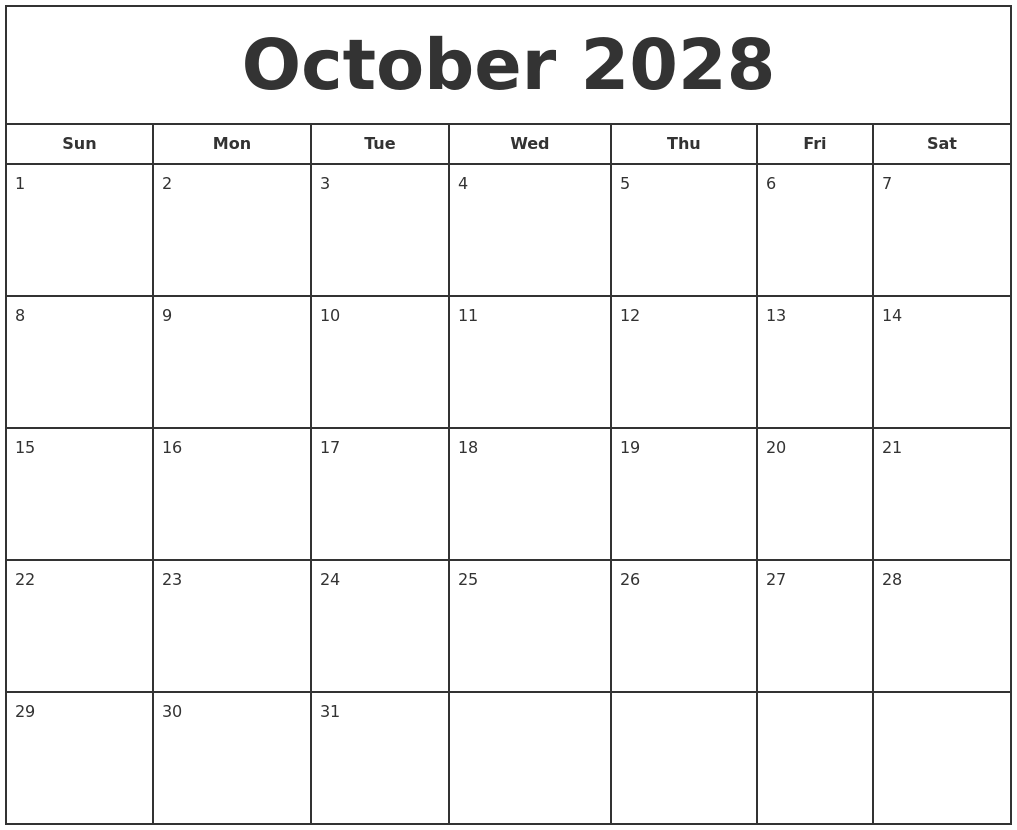 october 2028 print free calendar
