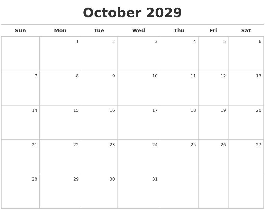 october-2029-calendar-maker