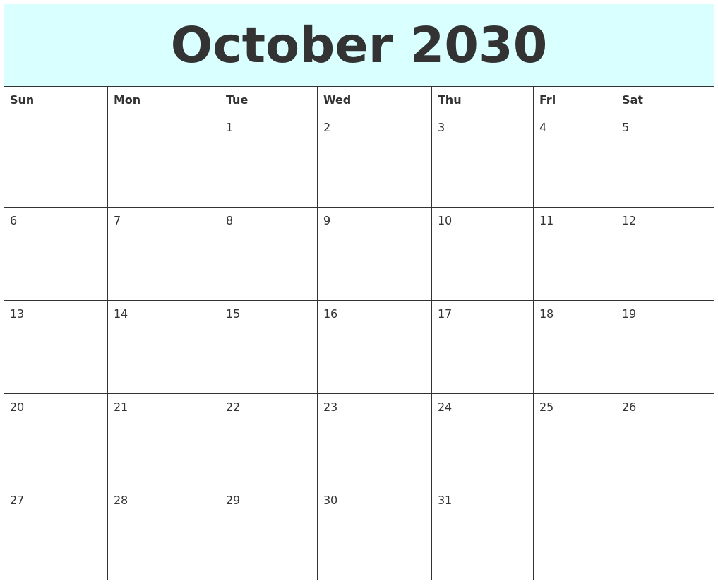 october 2030 free calendar