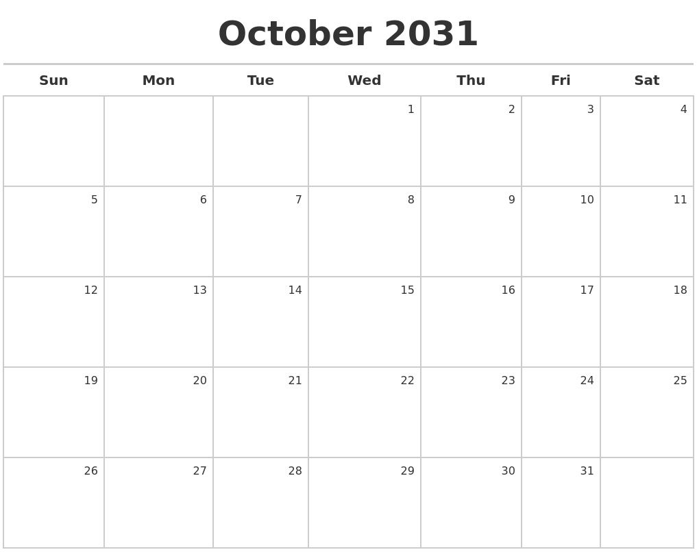 October 2031 Calendar Maker