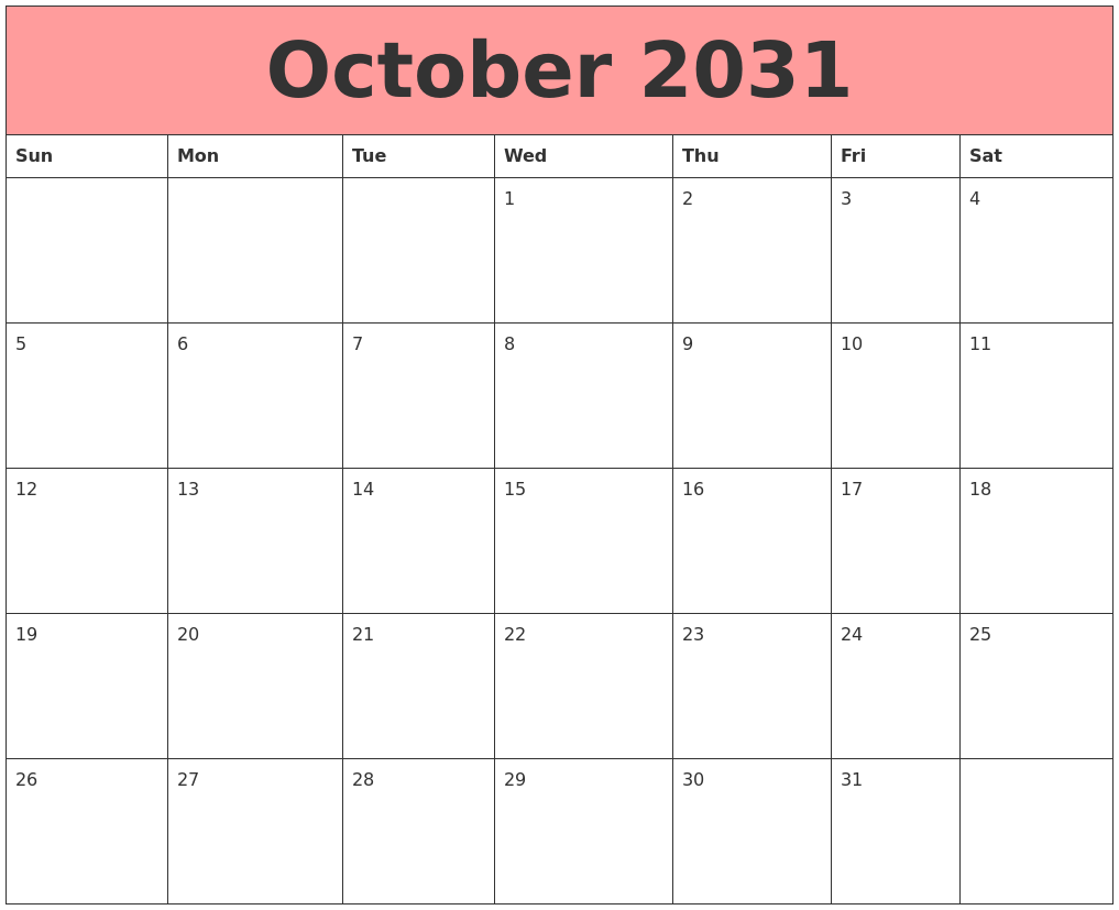 October 2031 Calendars That Work