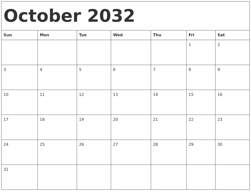 October 2032 Calendar Template