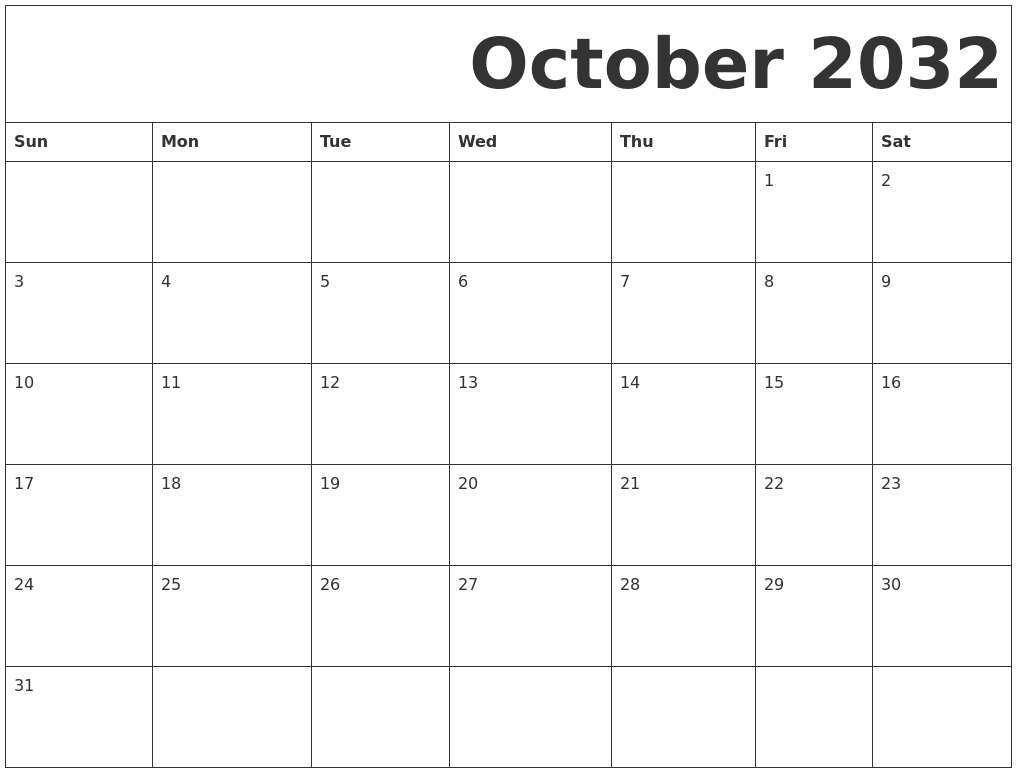October 2032 Free Printable Calendar