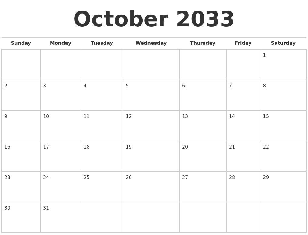 October 2033 Calendars Free October 2033 Calendars Free