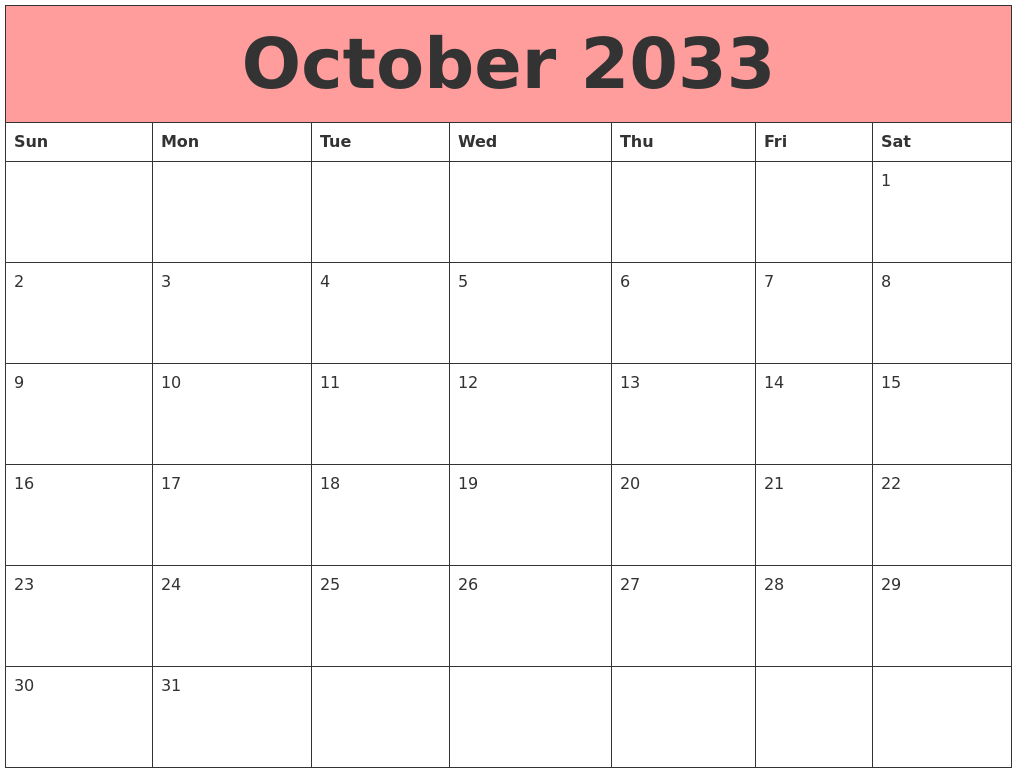 October 2033 Calendars That Work