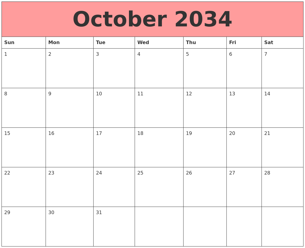 October 2034 Calendars That Work