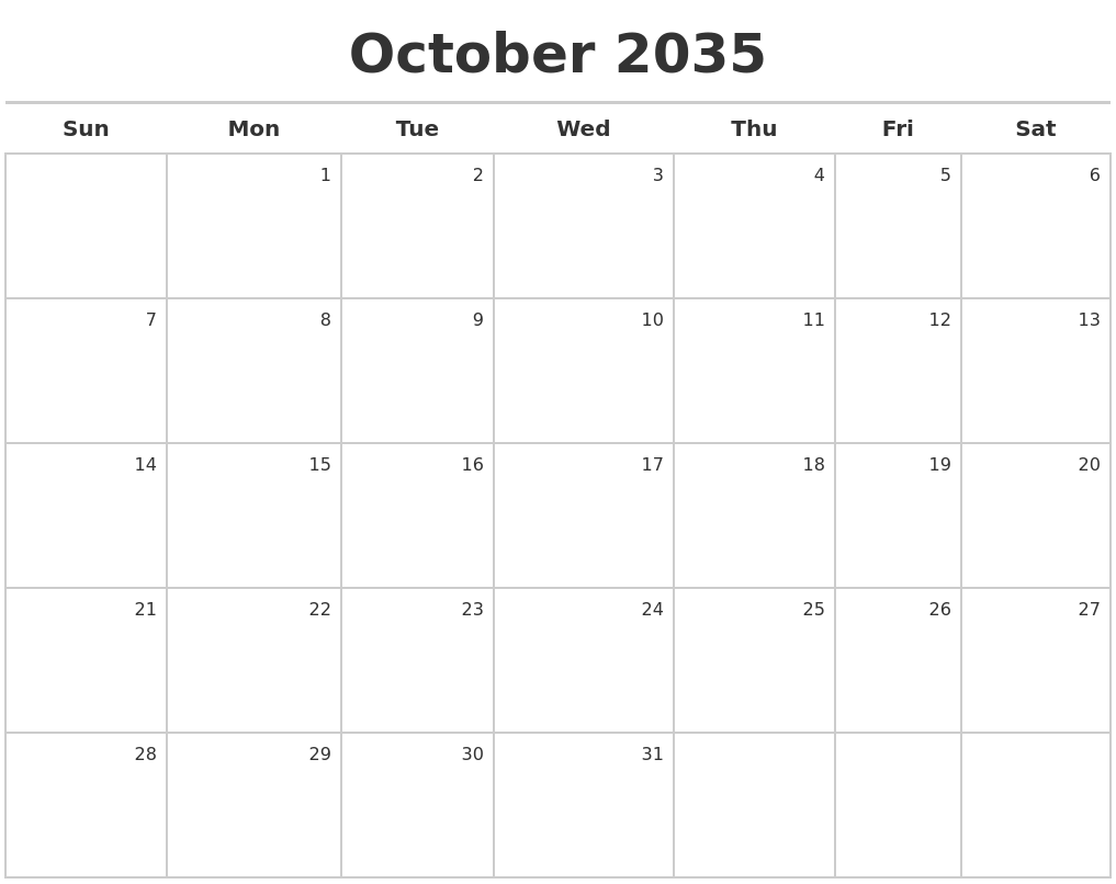 October 2035 Calendar Maker