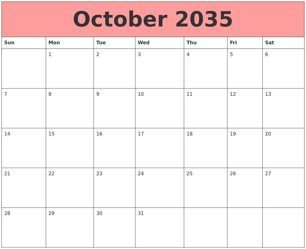 October 2035 Calendars That Work