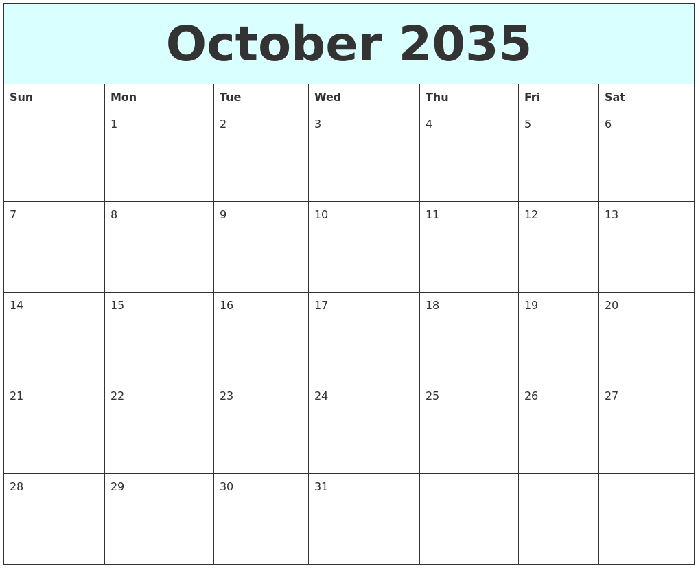 October 2035 Free Calendar