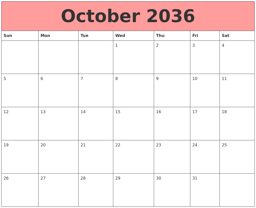 October 2036 Calendars That Work