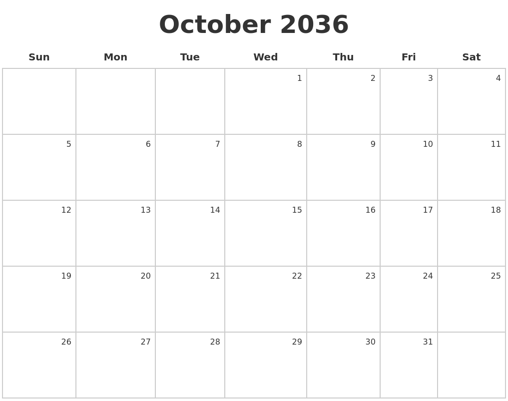 October 2036 Make A Calendar