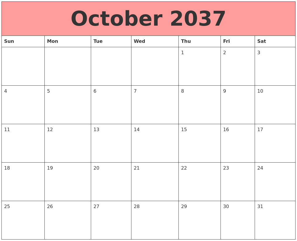 October 2037 Calendars That Work