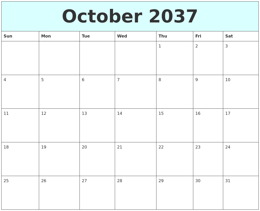 October 2037 Free Calendar