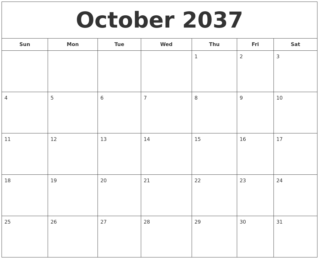 october 2037 printable calendar