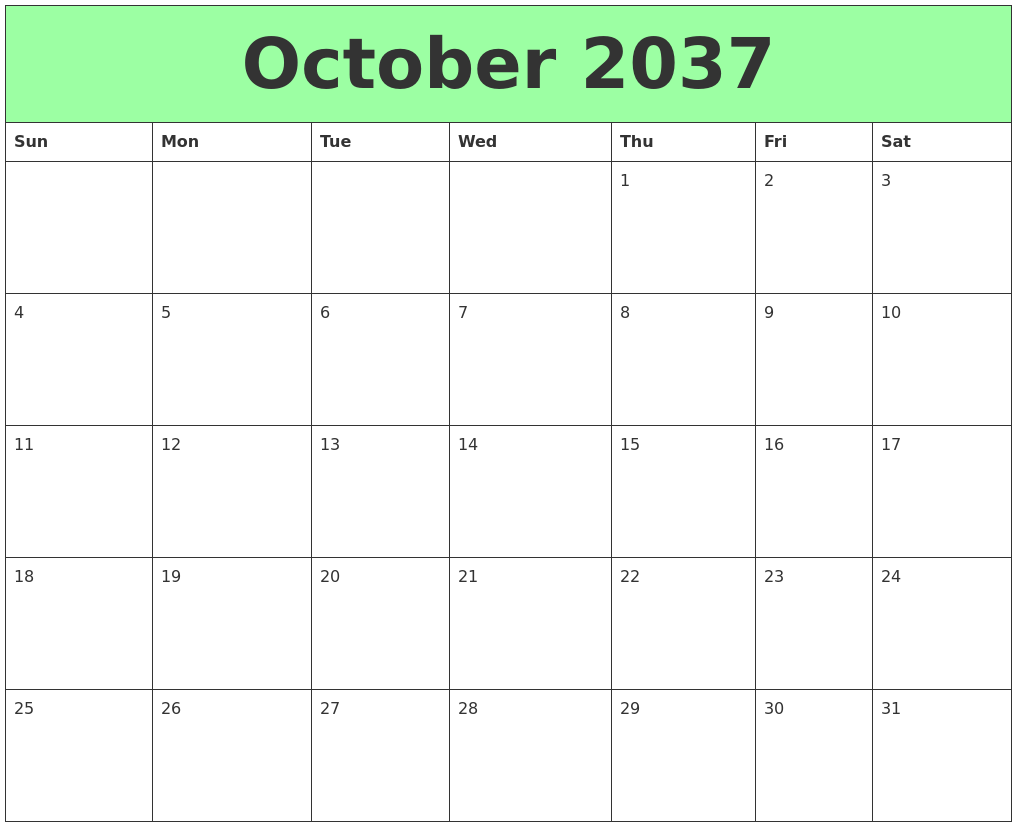 October 2037 Printable Calendars