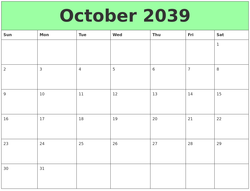 October 2039 Printable Calendars