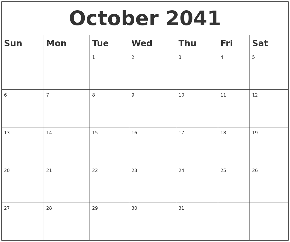 October 2041 Blank Calendar