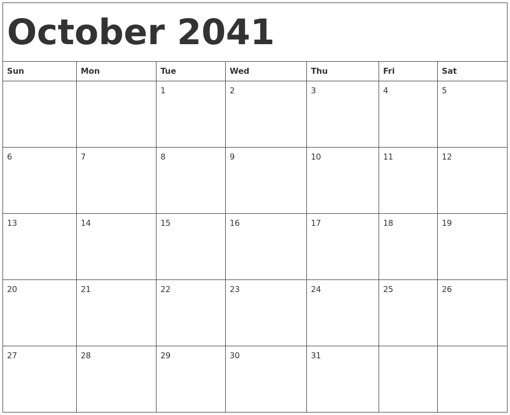 October 2041 Calendar Template