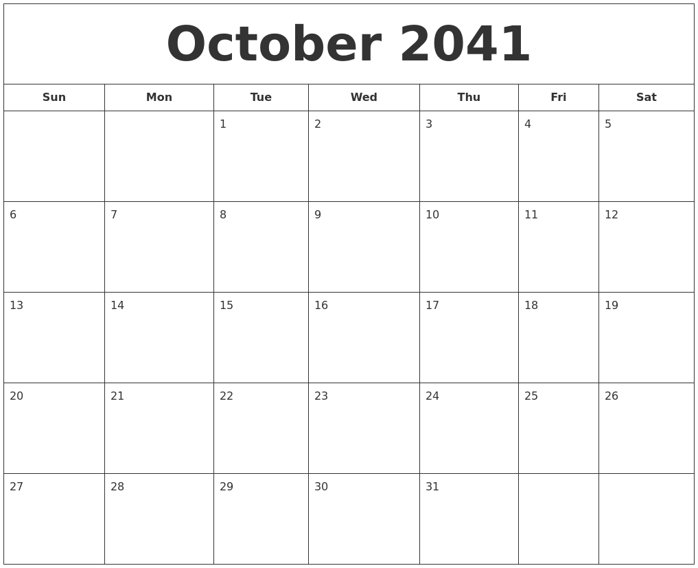 October 2041 Printable Calendar