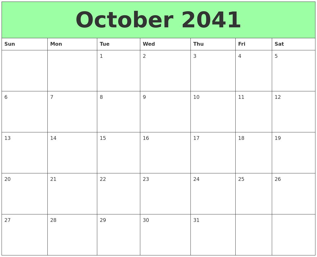 October 2041 Printable Calendars