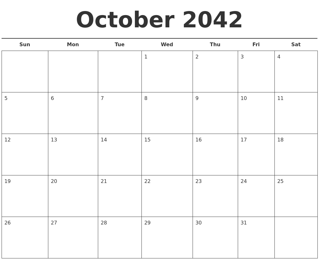October 2042 Free Calendar Template