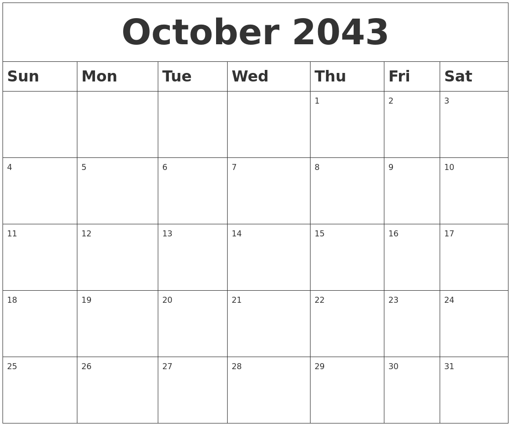 October 2043 Blank Calendar