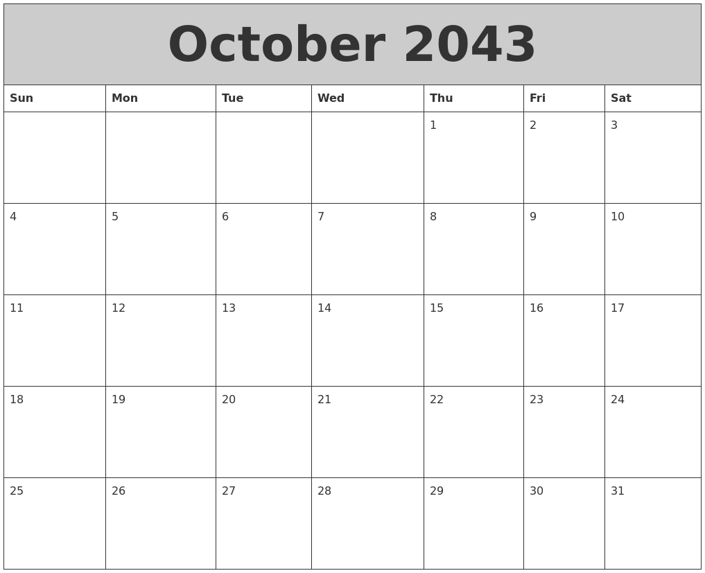 October 2043 My Calendar