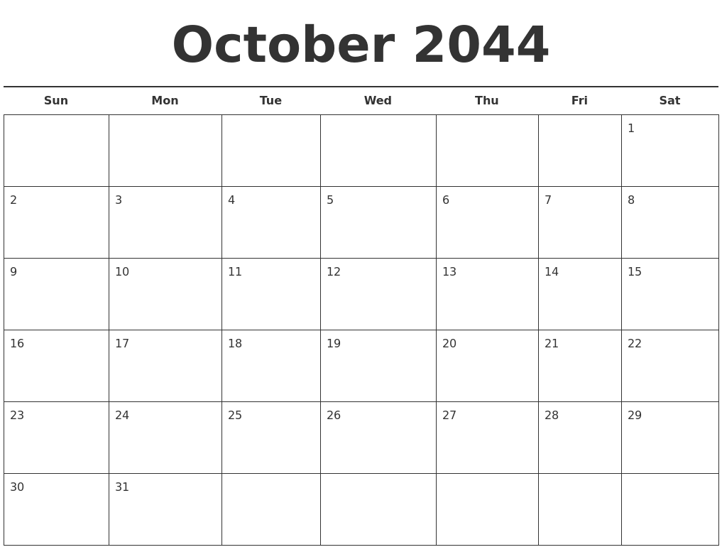 October 2044 Free Calendar Template