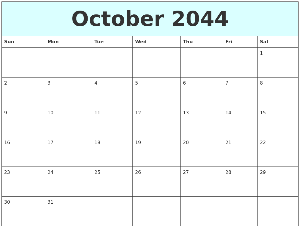 October 2044 Free Calendar