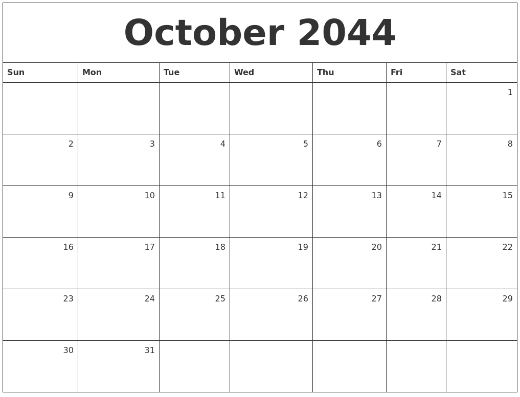 October 2044 Monthly Calendar