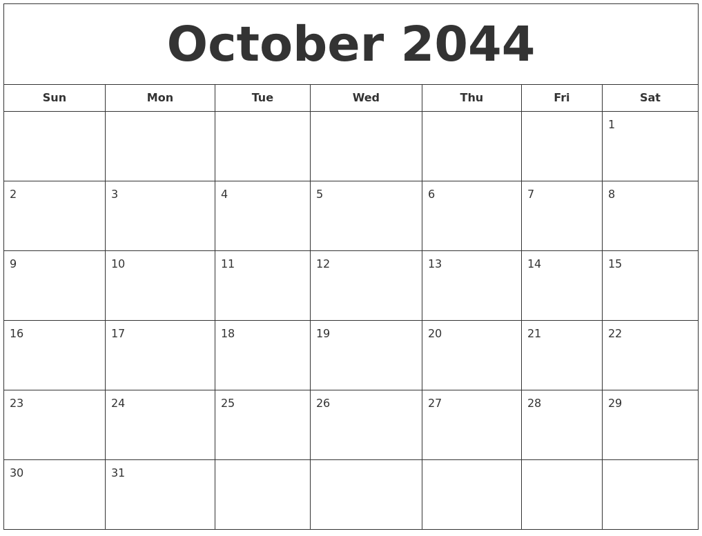 October 2044 Printable Calendar