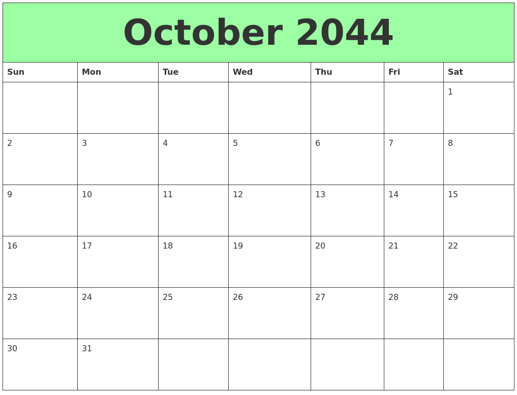 October 2044 Printable Calendars