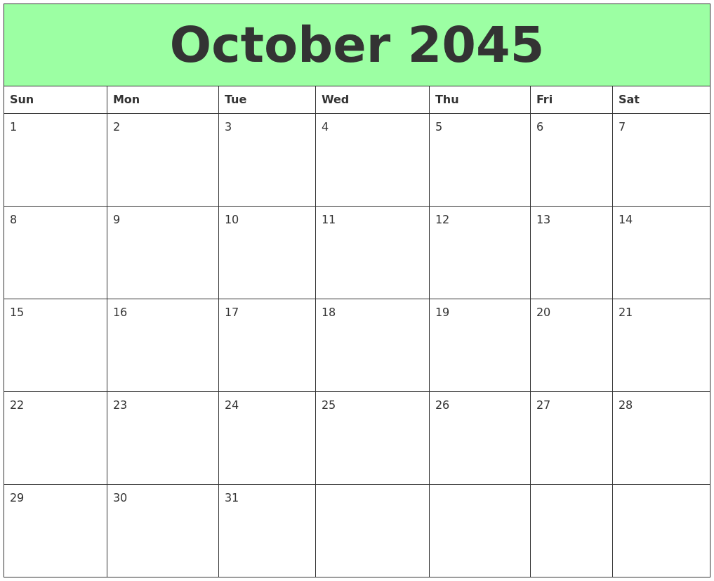 October 2045 Printable Calendars