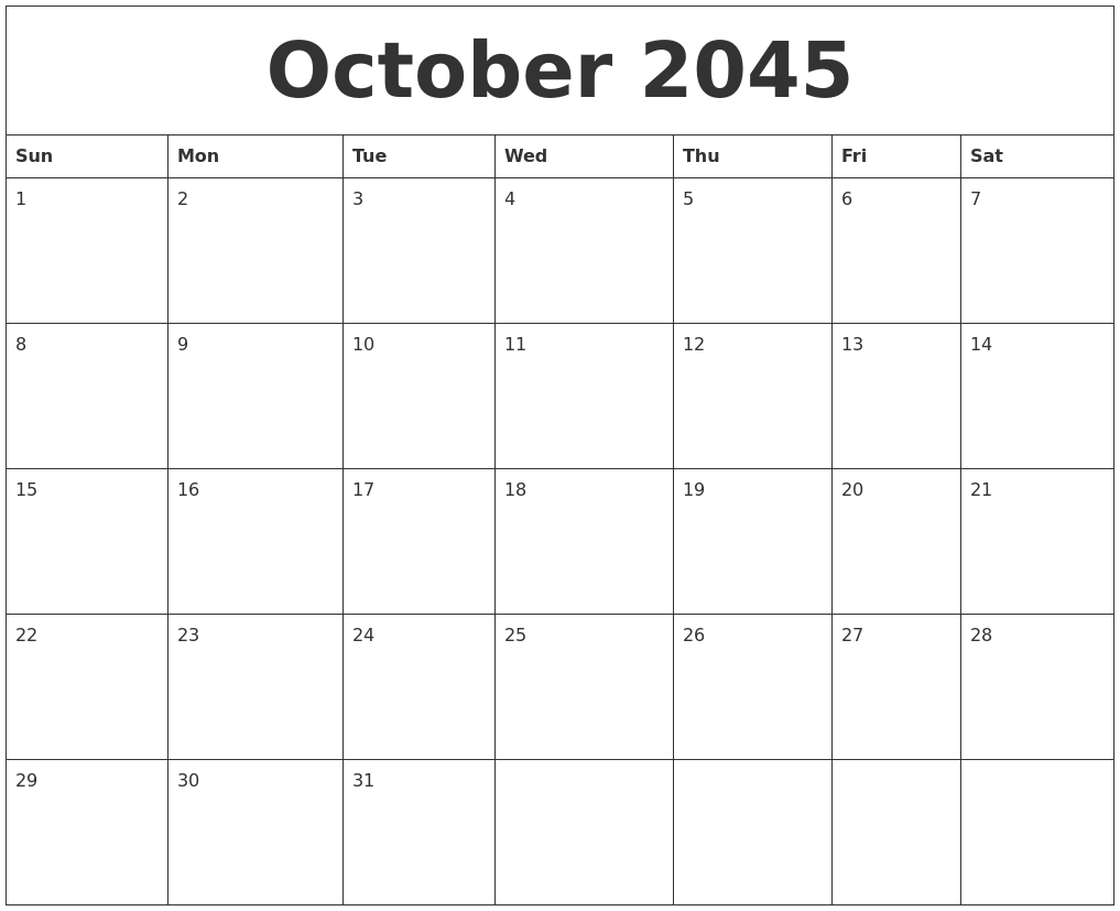 October 2045 Weekly Calendars