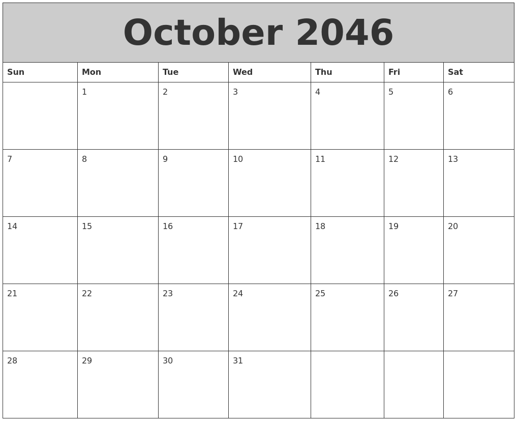 October 2046 My Calendar