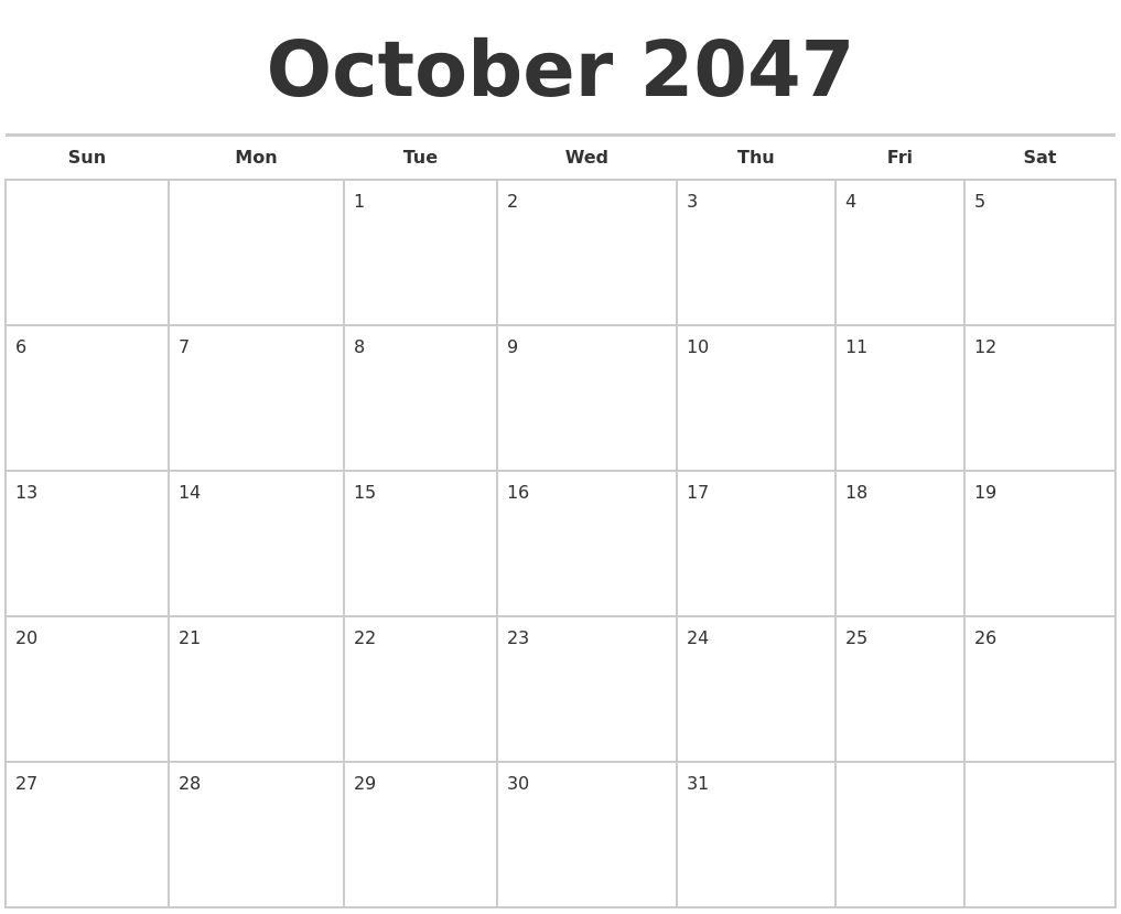 October 2047 Calendars Free