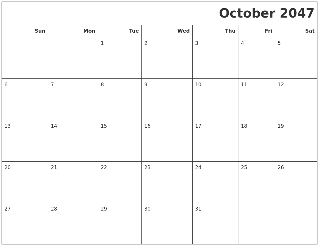 October 2047 Calendars To Print