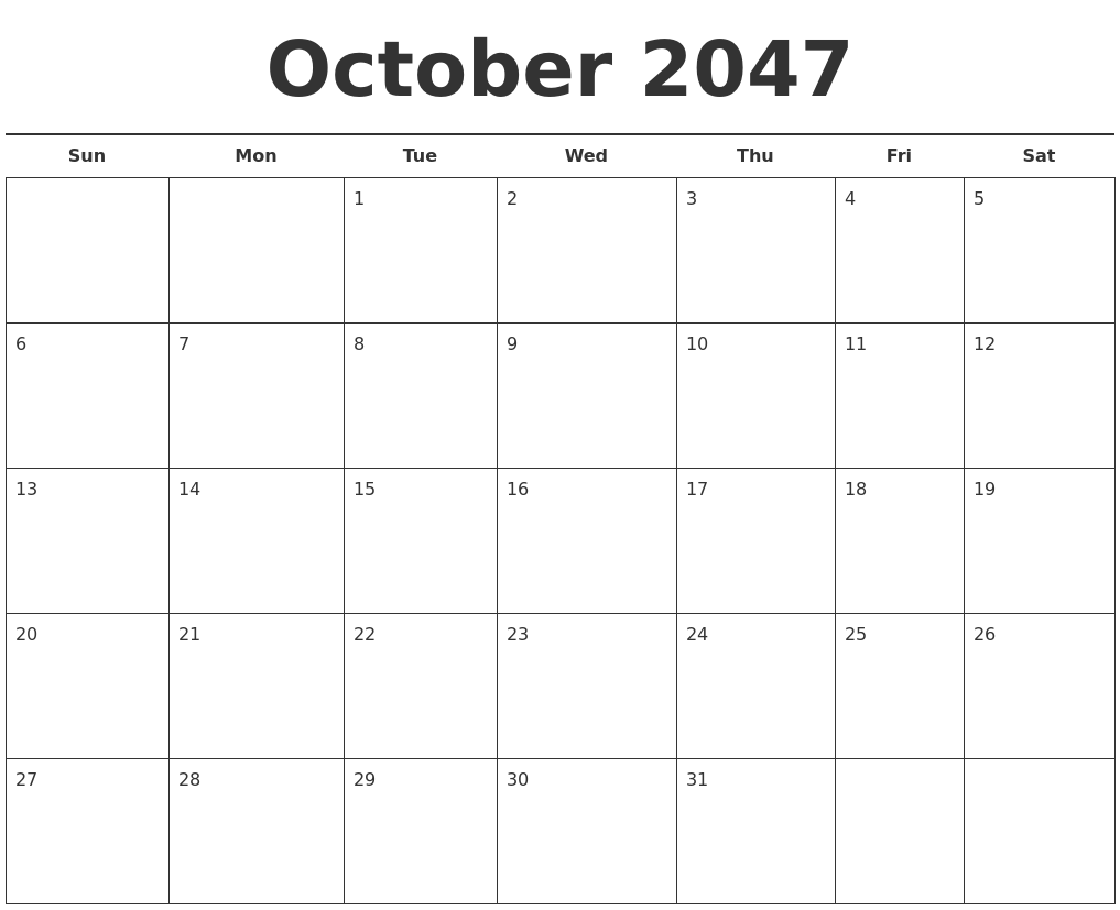 October 2047 Free Calendar Template