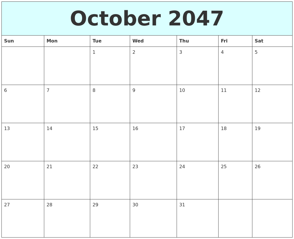 October 2047 Free Calendar