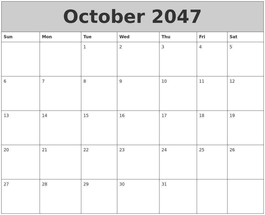 October 2047 My Calendar