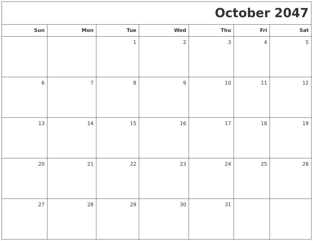 October 2047 Printable Blank Calendar