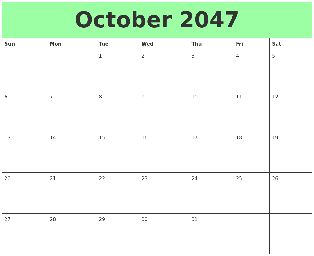 October 2047 Printable Calendars