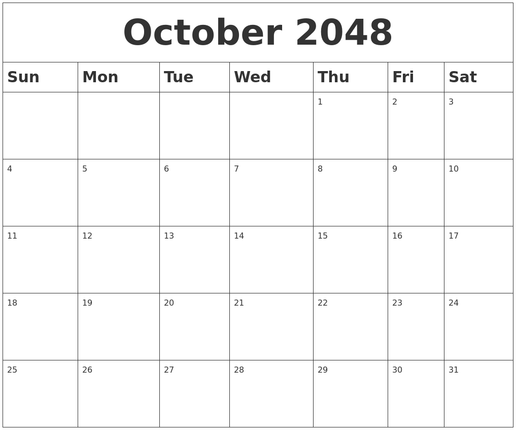 October 2048 Blank Calendar