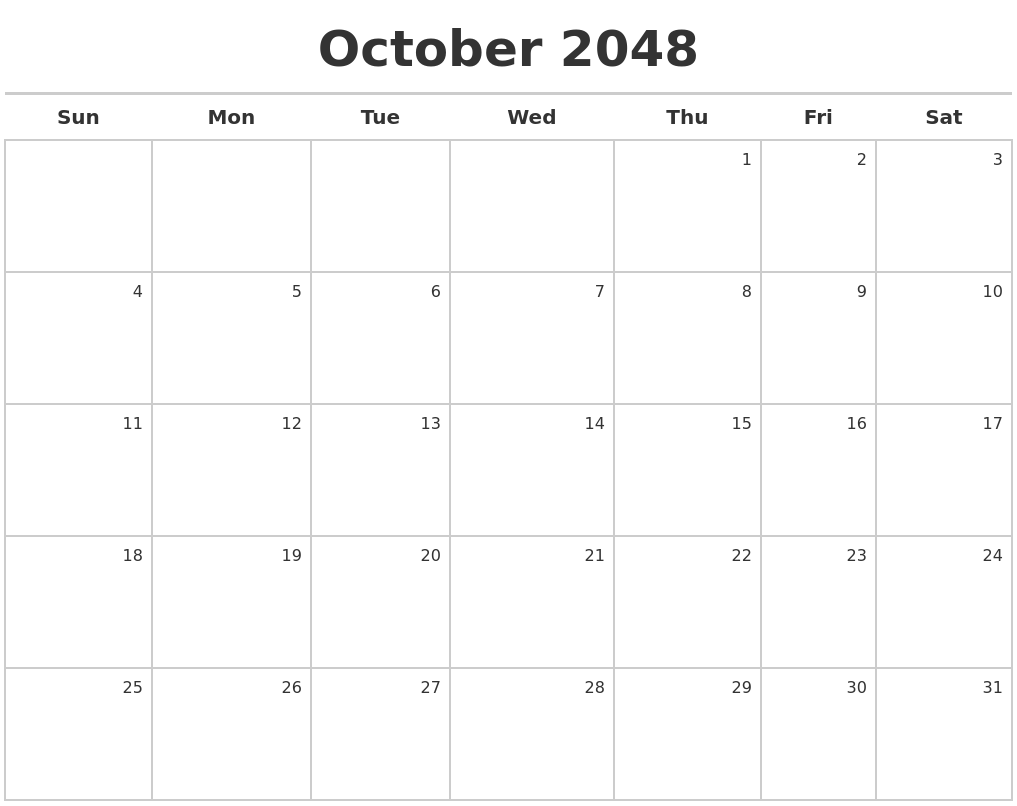 October 2048 Calendar Maker