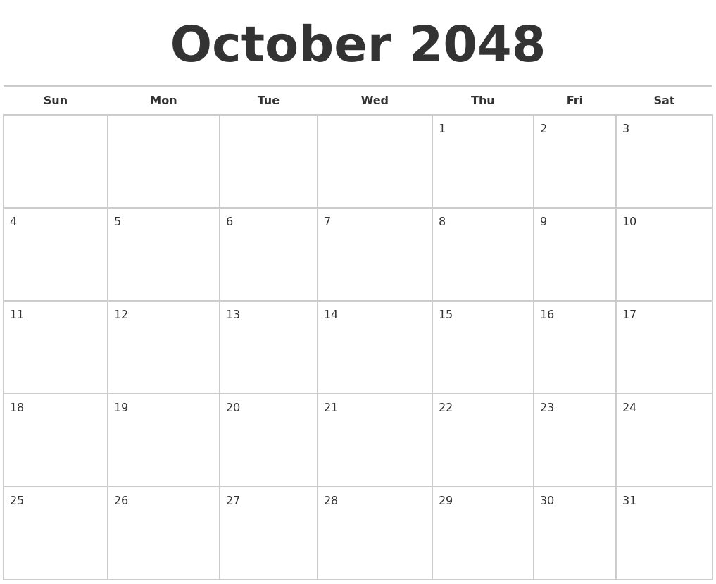 October 2048 Calendars Free